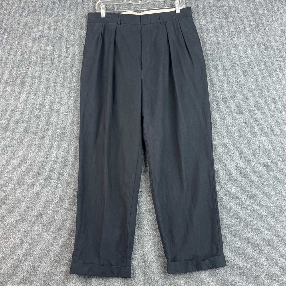 Polo Ralph Lauren Silk Pants Mens 33x30 Navy Pleated Cotton Travel Vacation